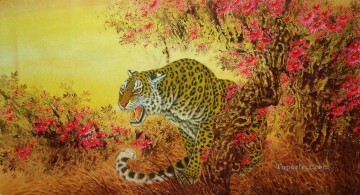  floral Art Painting - tiger behind floral trees